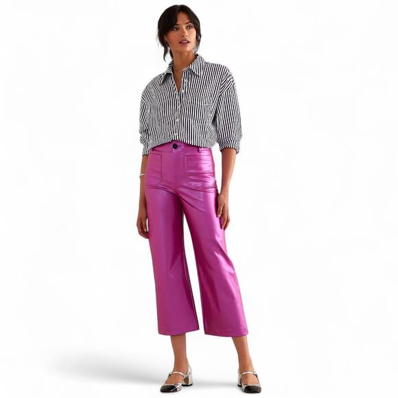 Anthropologie by Maeve The Colette Cropped Wide-Leg Faux Leather Pants 18W Rose - Picture 12 of 12